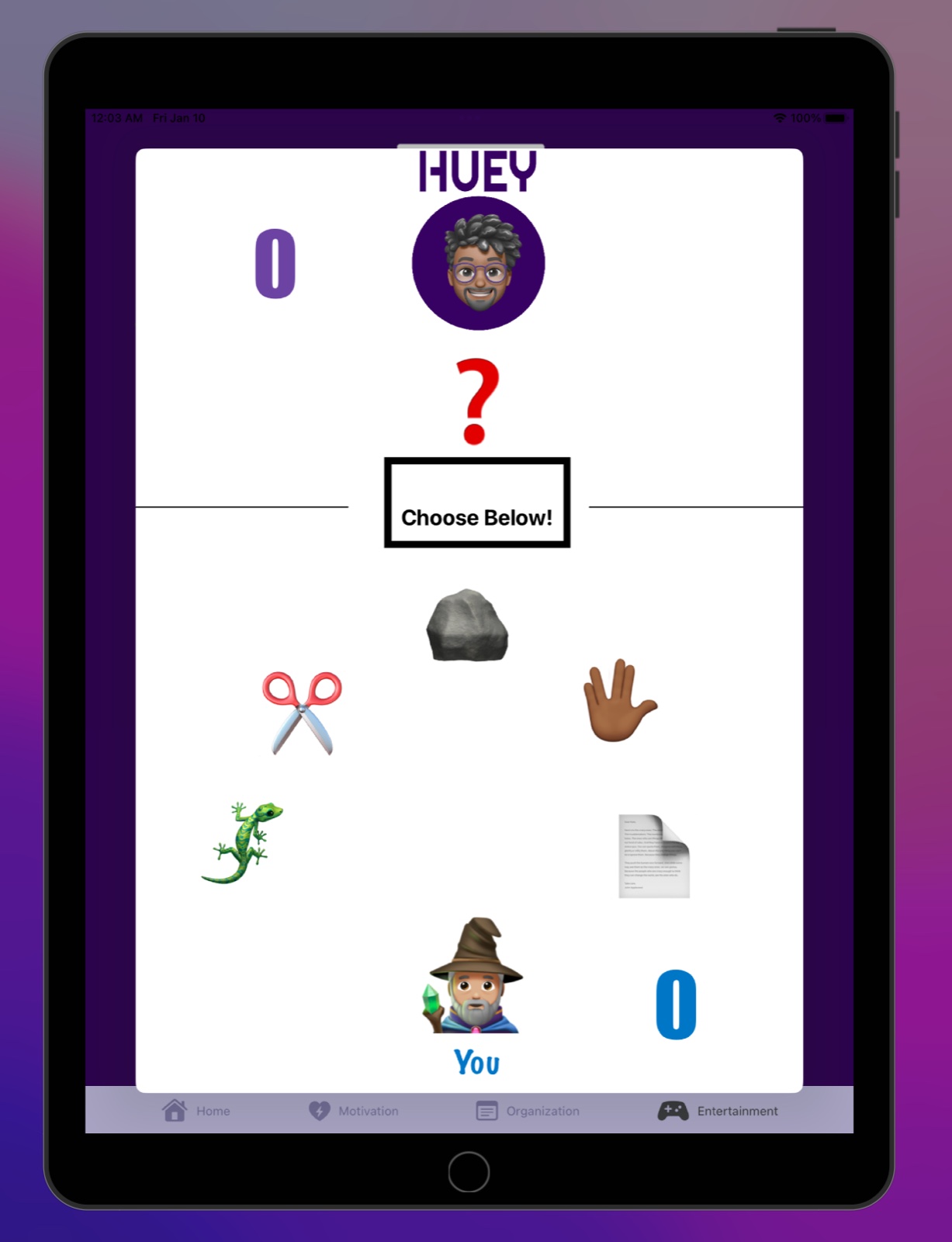 Entertainment: Rock, Paper, Scissors, Lizard, Spock mini-game