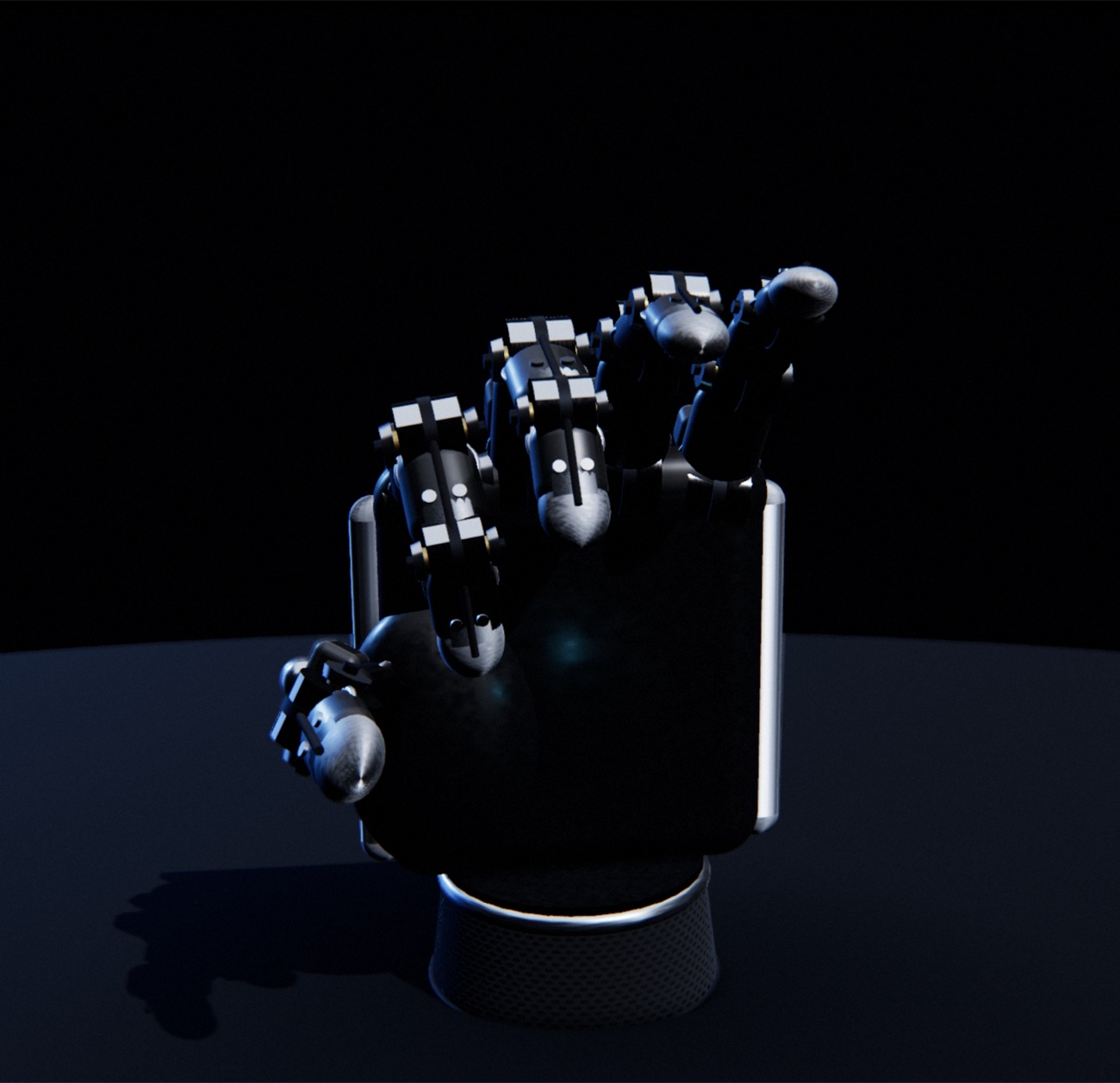Five-finger robot-hand actuator CAD render, three-quarter view