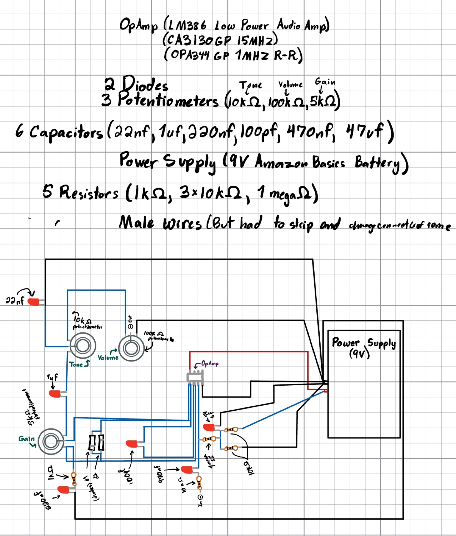 Circuit schematic for the overdrive pedal