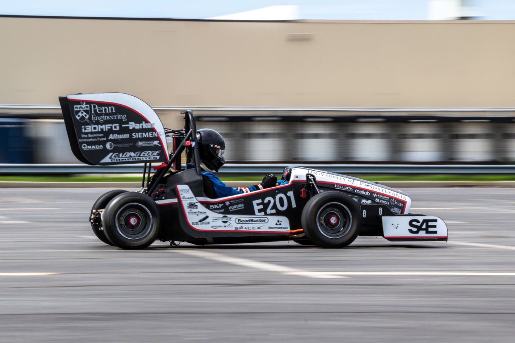 Penn Electric Racing car on track